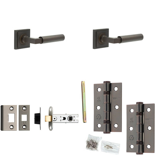 Door Handle Latch Dark Bronze Mitred Premium Rounded Lever Square Stepped Rose