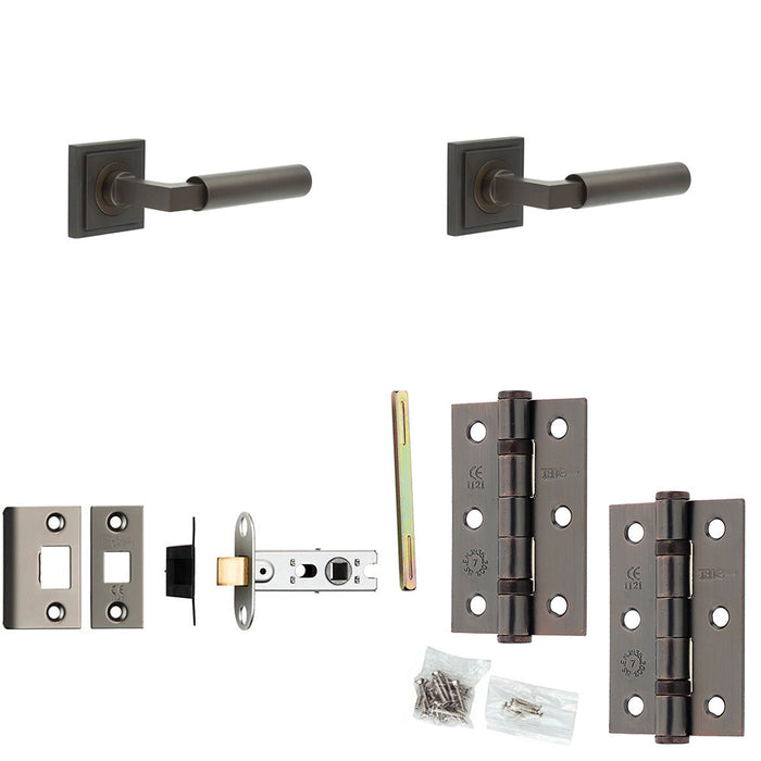Door Handle Latch Dark Bronze Mitred Premium Rounded Lever Square Stepped Rose