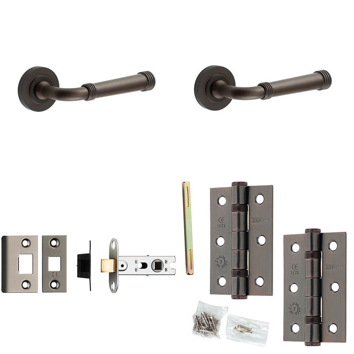 Door Handle Latch Dark Bronze Grooved Premium Rounded Lever Round Plain Rose