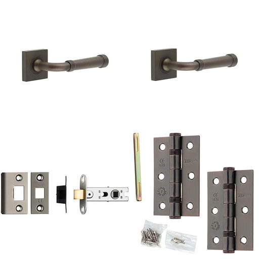 Door Handle Latch Dark Bronze Grooved Premium Rounded Lever Square Plain Rose