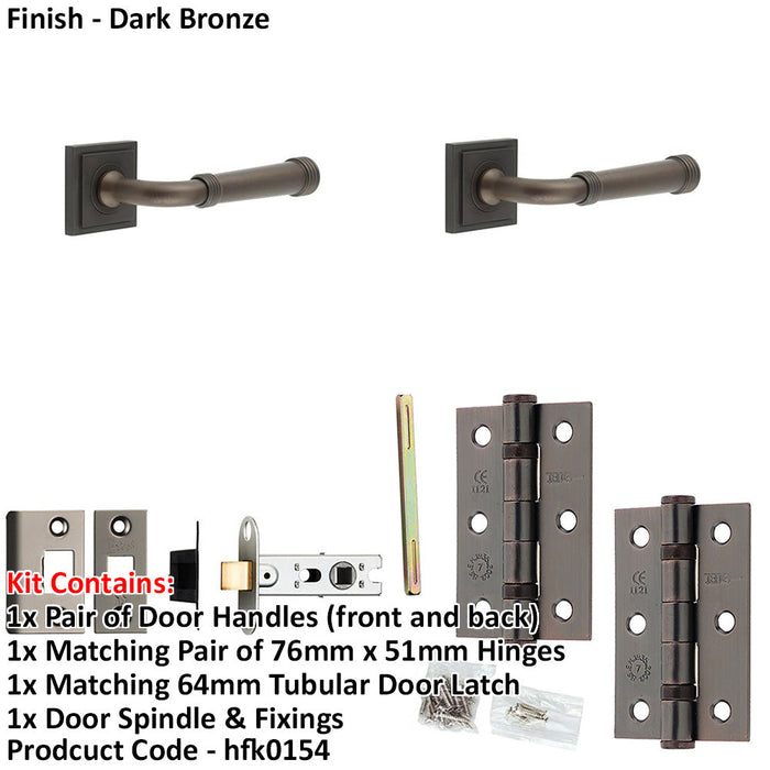 Door Handle Latch Dark Bronze Grooved Premium Rounded Lever Square Stepped Rose-1