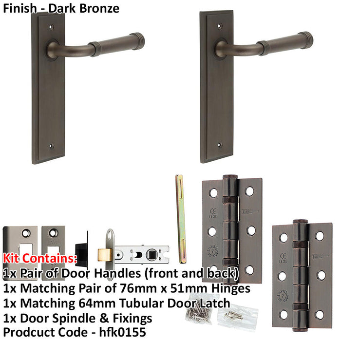Door Handle Latch Dark Bronze Grooved Premium Rounded Lever Latch Backplate-1