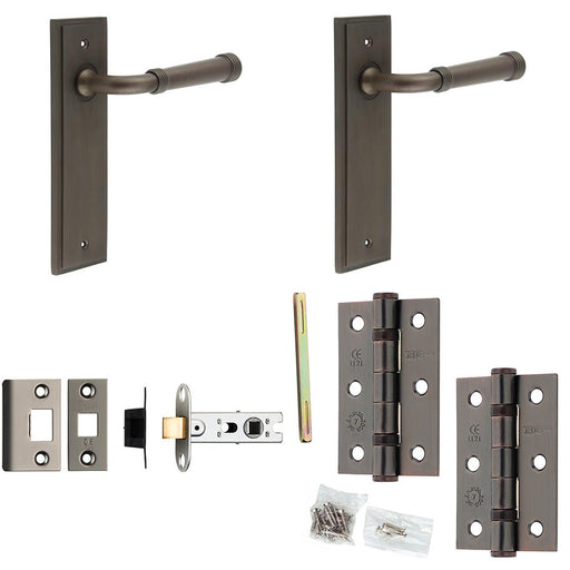 Door Handle Latch Dark Bronze Grooved Premium Rounded Lever Latch Backplate