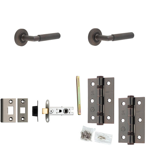 Door Handle Latch Dark Bronze Knurled Premium Rounded Lever Round Chamfered Rose