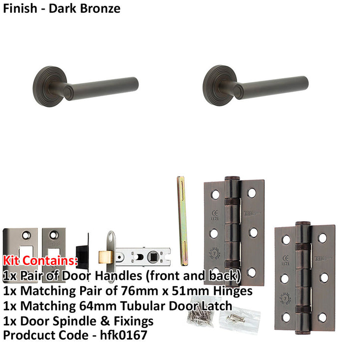 Door Handle Latch Dark Bronze Premium Rounded Lever Round Reeded Rose-1