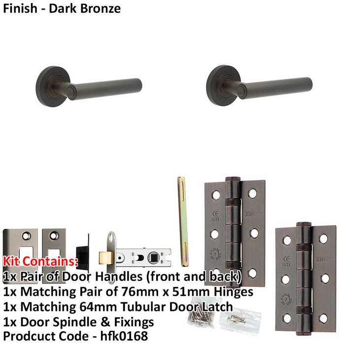 Door Handle Latch Dark Bronze Premium Rounded Lever Round Knurled Rose-1