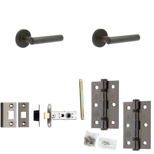 Door Handle Latch Dark Bronze Premium Rounded Lever Round Knurled Rose