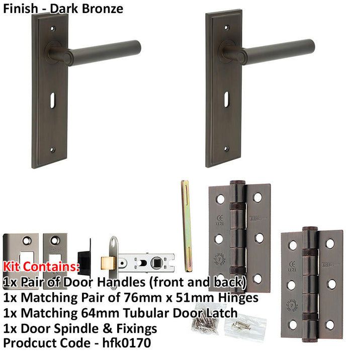 Door Handle Latch Dark Bronze Premium Rounded Lever Square Stepped Rose-1