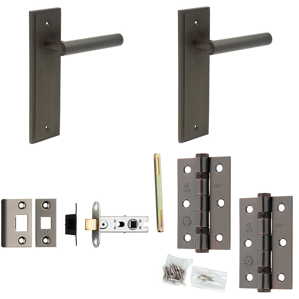 Door Handle & Latch Set Dark Bronze Premium Rounded Lever Latch Backpl ...