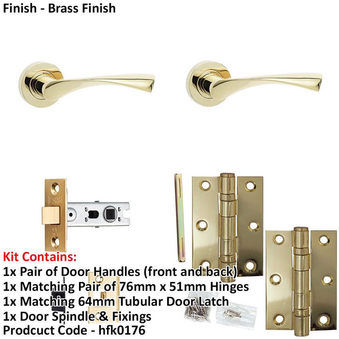 Door Handle Latch Brass Twisted Lever Round Plain Rose-1