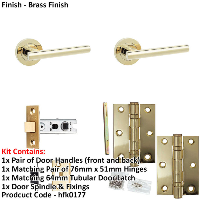 Door Handle Latch Brass Premium Rounded Lever Round Plain Rose-1