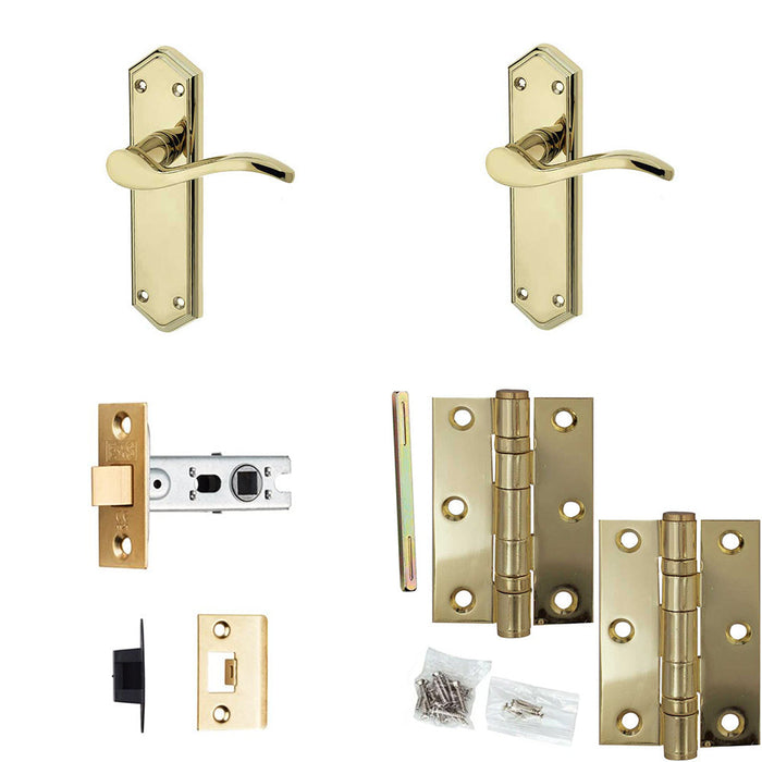 Door Handle Latch Brass Sculpted Slim Lever Latch Backplate