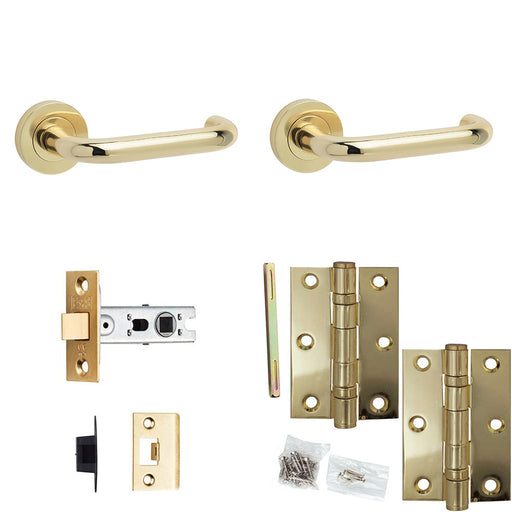 Door Handle Latch Polished Brass Return Door Lever Round Plain Rose