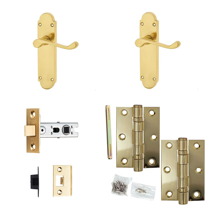 Door Handle Latch Polished Brass Sculpted Lever Latch Backplate