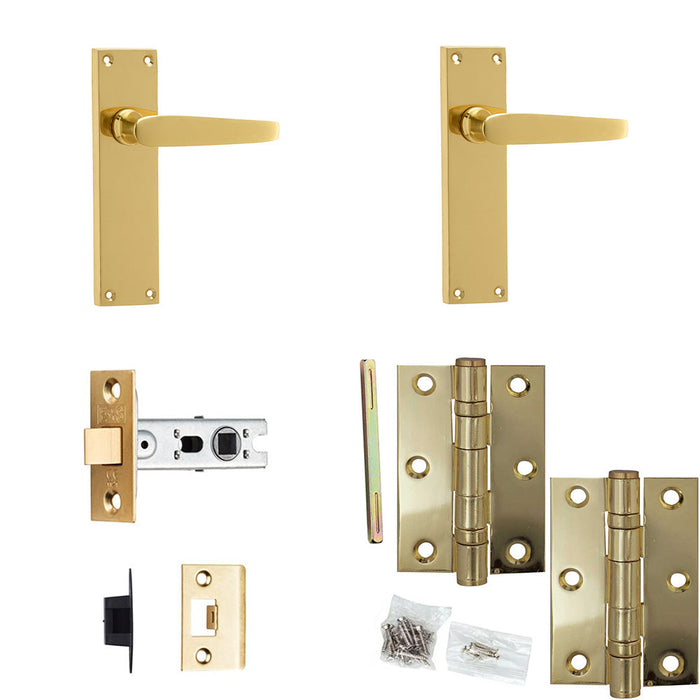 Door Handle Latch Polished Brass Flat Lever Latch Backplate