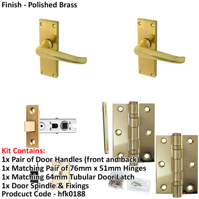 Door Handle Latch Polished Brass Flat Lever Latch Short Backplate-1