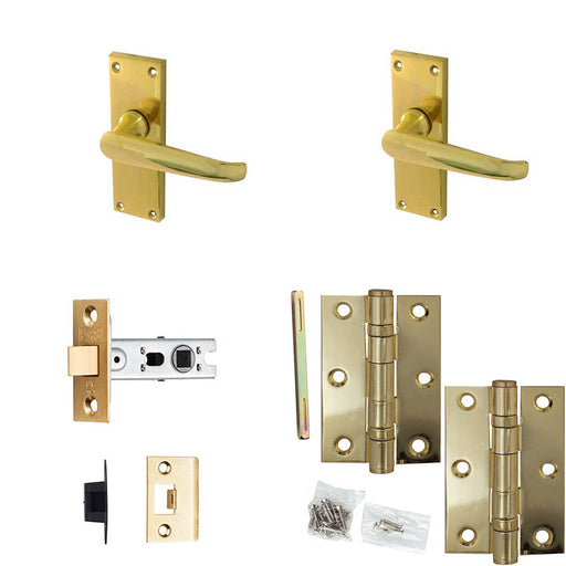 Door Handle Latch Polished Brass Flat Lever Latch Short Backplate