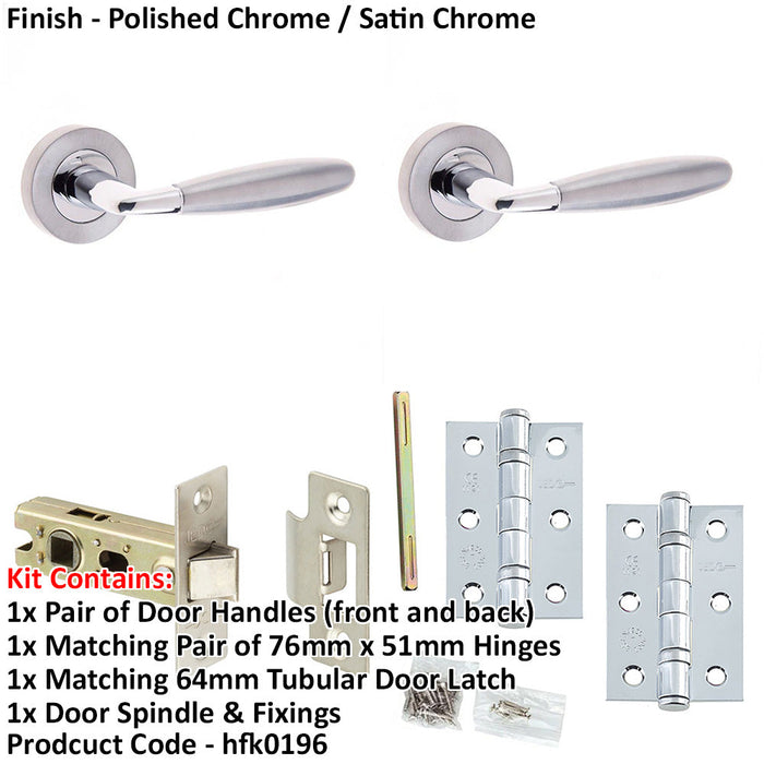 Door Handle Latch Chrome Convex Lever Round Plain Rose-1