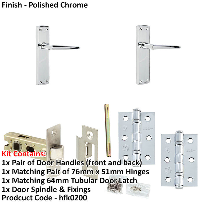 Door Handle Latch Chrome Slim Mitred Lever Latch Backplate-1