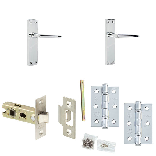 Door Handle Latch Chrome Slim Mitred Lever Latch Backplate