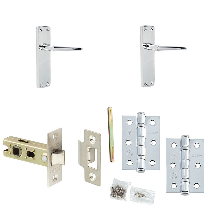 Door Handle Latch Chrome Slim Mitred Lever Latch Backplate