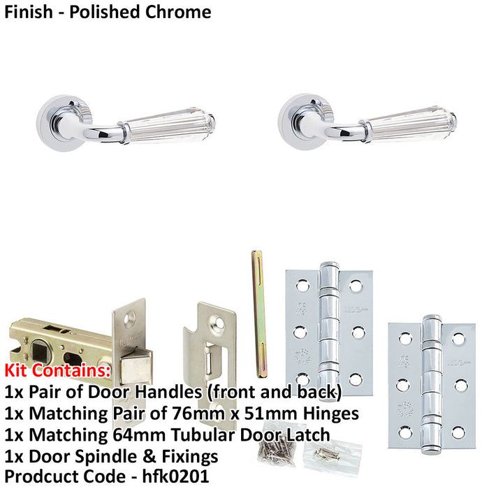 Door Handle Latch Chrome Fluted Glass Lever Round Plain Rose-1