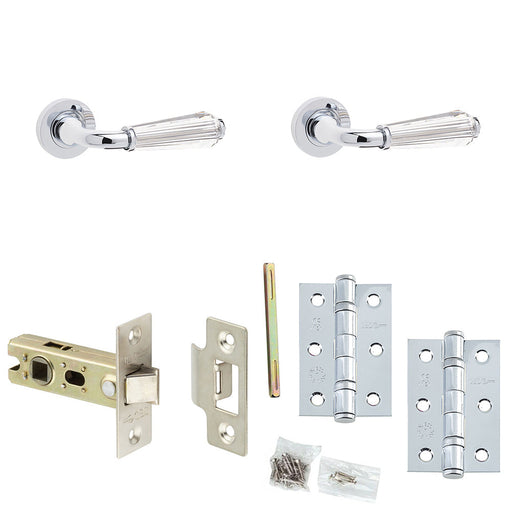 Door Handle Latch Chrome Fluted Glass Lever Round Plain Rose