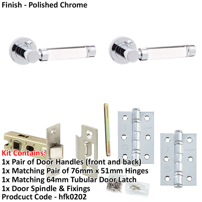 Door Handle Latch Chrome Premium Rounded Glass Lever Round Plain Rose-1