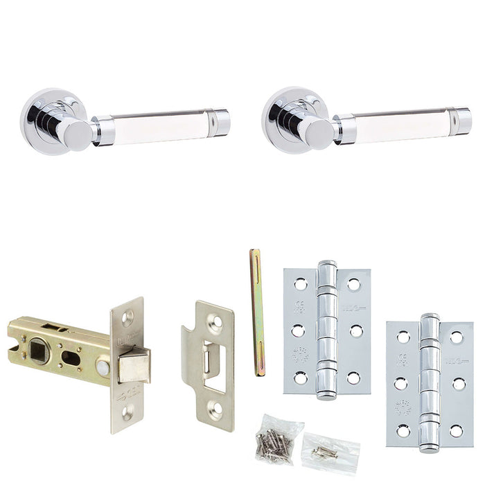 Door Handle Latch Chrome Premium Rounded Glass Lever Round Plain Rose