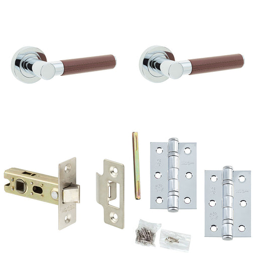 Door Handle Latch Chrome Premium Rounded Brown Leather Lever Round Plain Rose