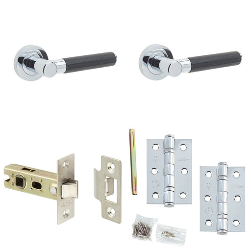 Door Handle Latch Chrome Premium Rounded Black Leather Lever Round Plain Rose