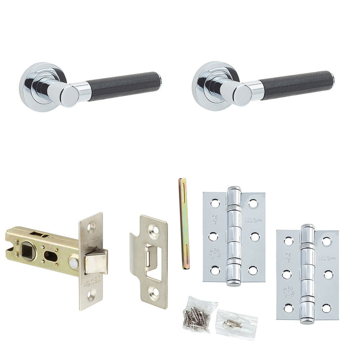 Door Handle Latch Chrome Premium Rounded Black Leather Lever Round Plain Rose