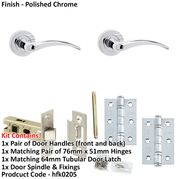 Door Handle Latch Chrome Curved Lever Round Plain Rose-1