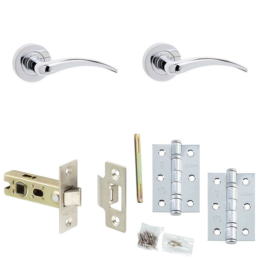 Door Handle Latch Chrome Curved Lever Round Plain Rose