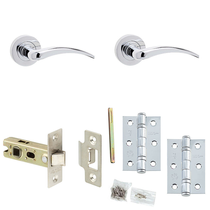 Door Handle Latch Chrome Curved Lever Round Plain Rose