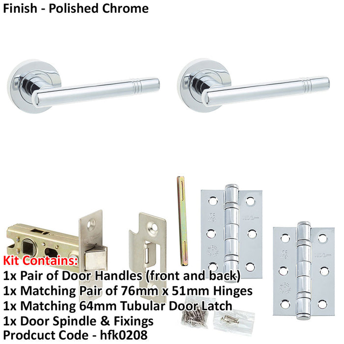 Door Handle Latch Chrome Ridged Premium Rounded Lever Round Plain Rose-1