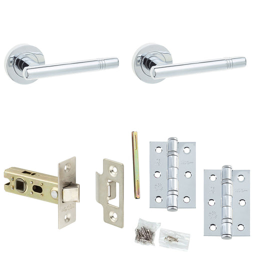 Door Handle Latch Chrome Ridged Premium Rounded Lever Round Plain Rose