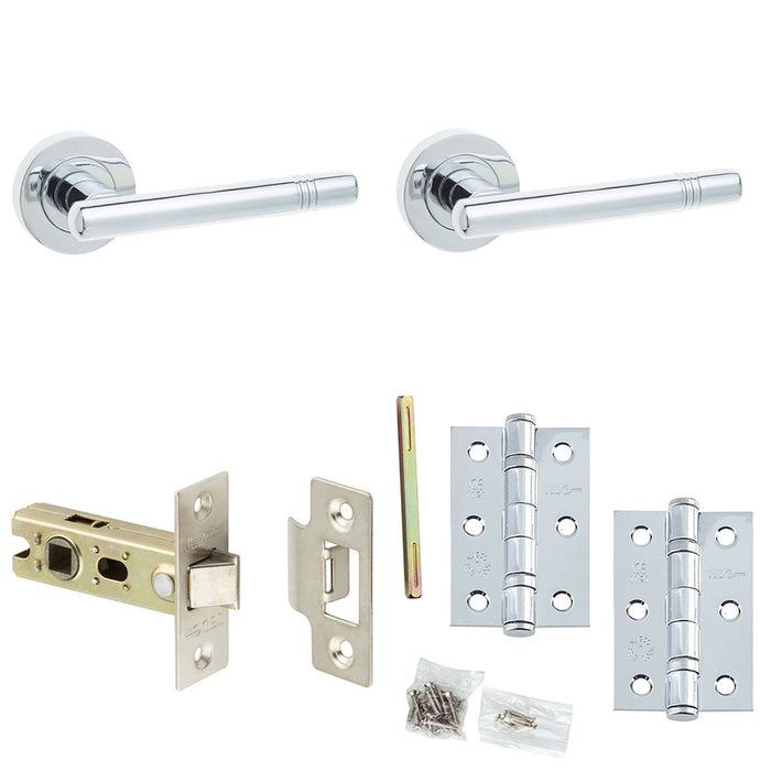 Door Handle Latch Chrome Ridged Premium Rounded Lever Round Plain Rose