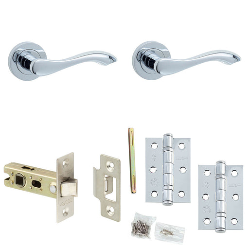 Door Handle Latch Chrome Sculpted Lever Round Plain Rose