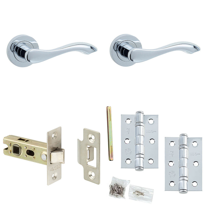 Door Handle Latch Chrome Sculpted Lever Round Plain Rose