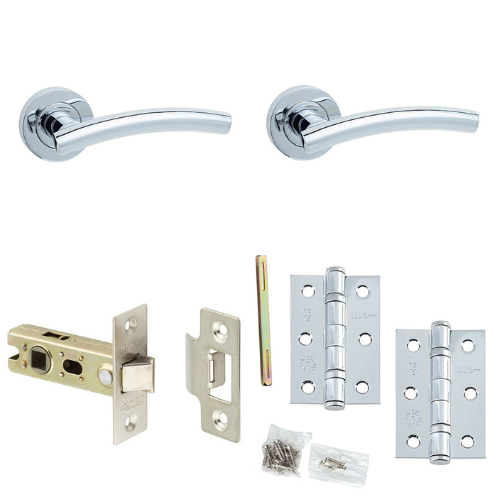 Door Handle Latch Chrome Curved Premium Rounded Lever Round Plain Rose