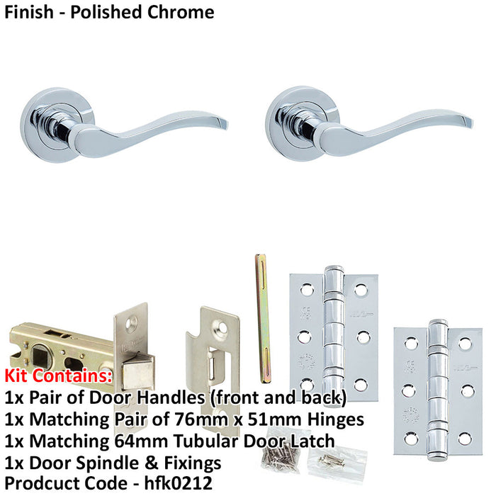 Door Handle Latch Chrome Slim Sculpted Lever Round Plain Rose-1