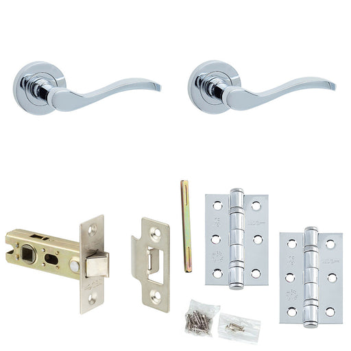Door Handle Latch Chrome Slim Sculpted Lever Round Plain Rose
