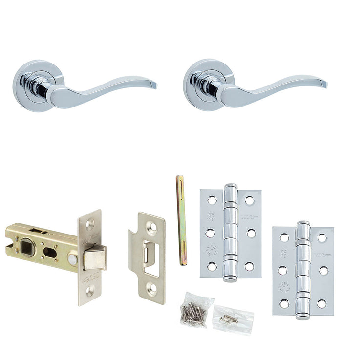 Door Handle Latch Chrome Slim Sculpted Lever Round Plain Rose