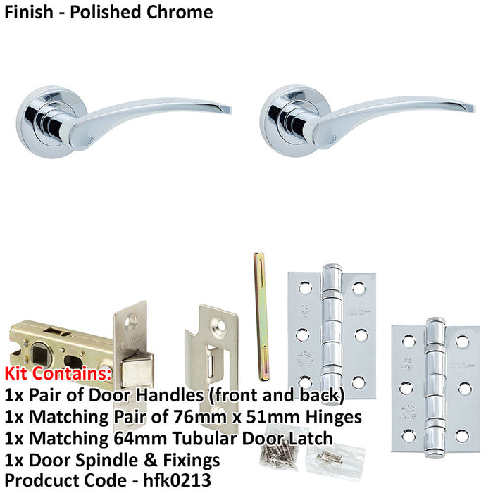 Door Handle Latch Chrome Slim Curved Lever Round Plain Rose-1
