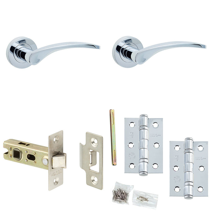 Door Handle Latch Chrome Slim Curved Lever Round Plain Rose