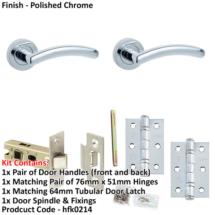 Door Handle Latch Chrome Curved Premium Rounded Lever Round Plain Rose (1)-1