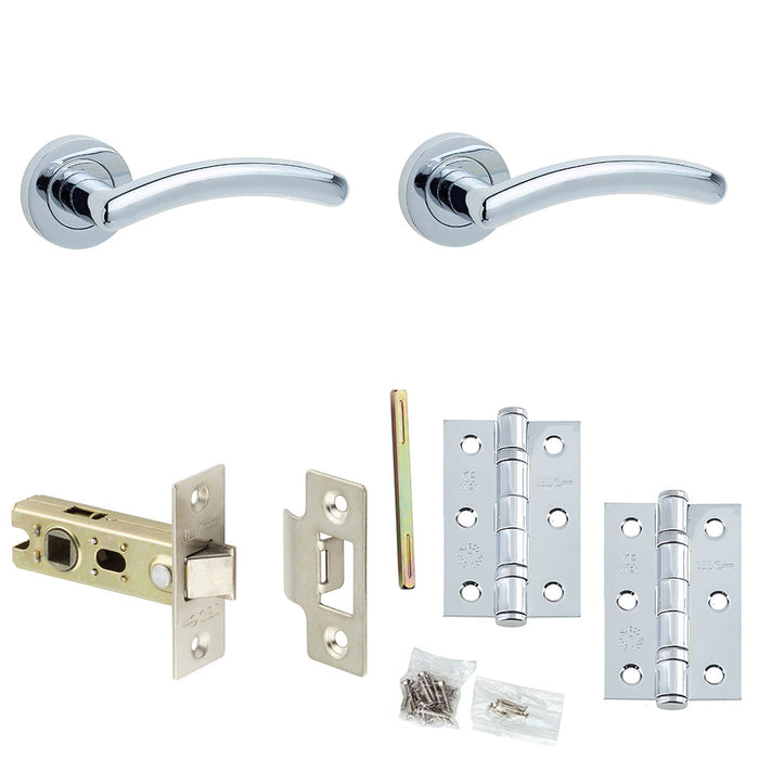 Door Handle Latch Chrome Curved Premium Rounded Lever Round Plain Rose (1)