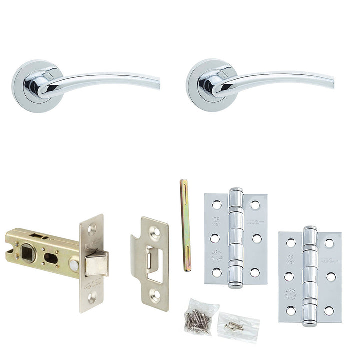Door Handle Latch Chrome Curved Rounded Premium Rounded Lever Round Plain Rose