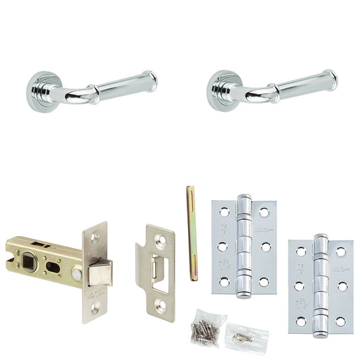 Door Handle Latch Chrome Edged Premium Rounded Lever Round Plain Rose